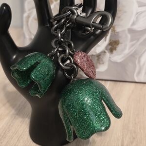 Coach Green Glitter Tea Rose Charm Gunmetal New